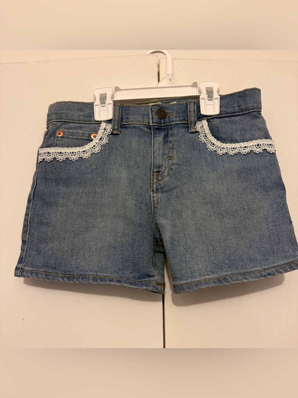 Levi's Denim Shorts with White Lace Pocket Trim